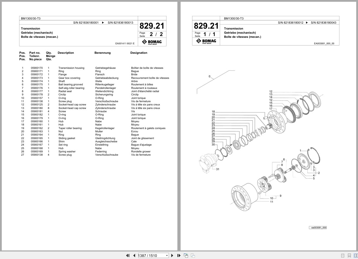 Bomag Cold Milling Planer BM 1300 30 T3 Spare Parts Catalog 2007 2010 EN DE FR (2)