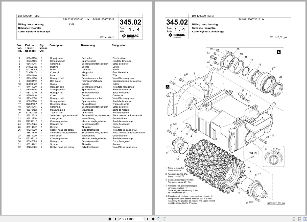 Bomag Cold Milling Planer BM 1300 30 TIER3 Spare Parts Catalog 2016 2023 EN DE FR (2)