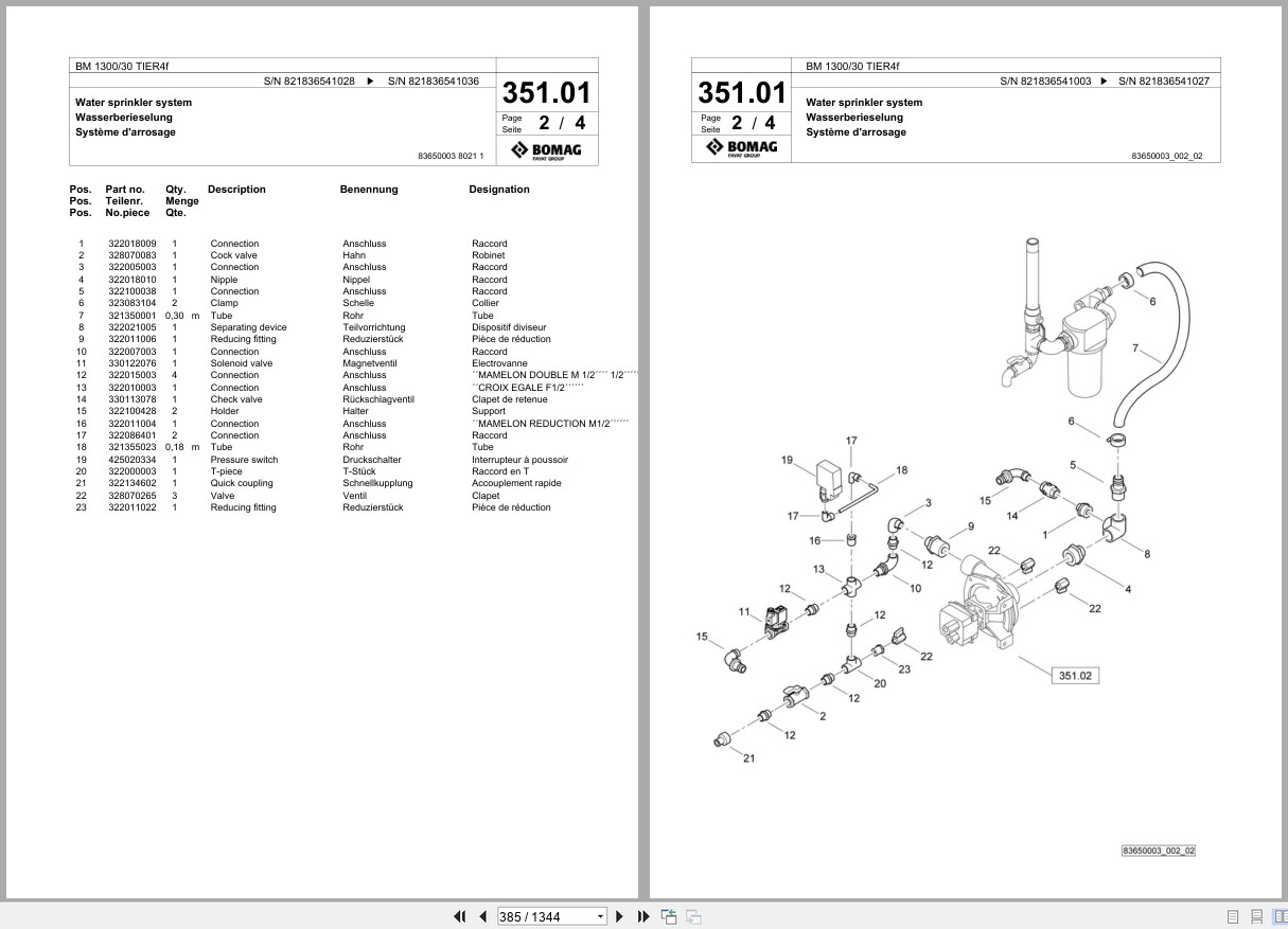 Bomag Cold Milling Planer BM 1300 30 TIER4f Spare Parts Catalog 2015 2024 EN DE FR (2)