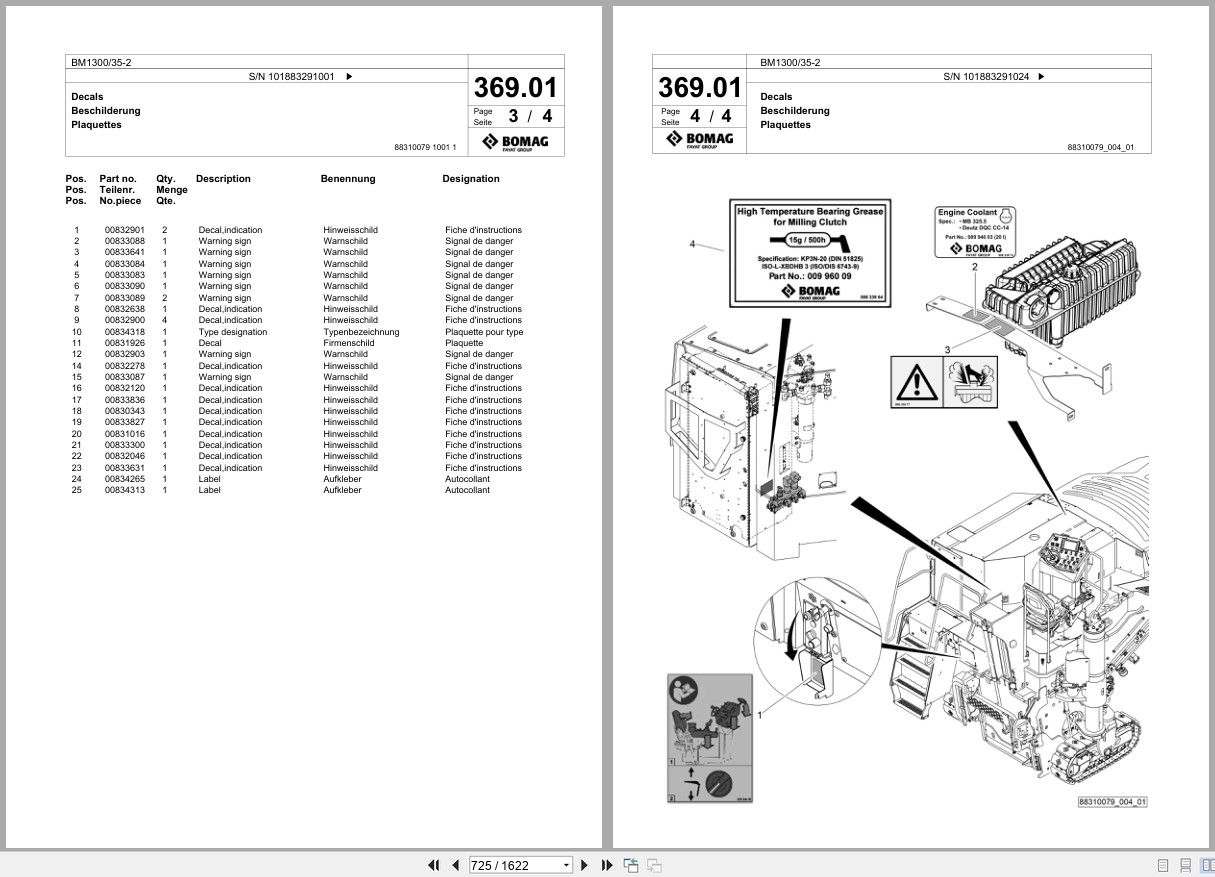 Bomag Cold Milling Planer BM 1300 35 2 Spare Parts Catalog 09.2021 03.2025 EN DE FR (2)
