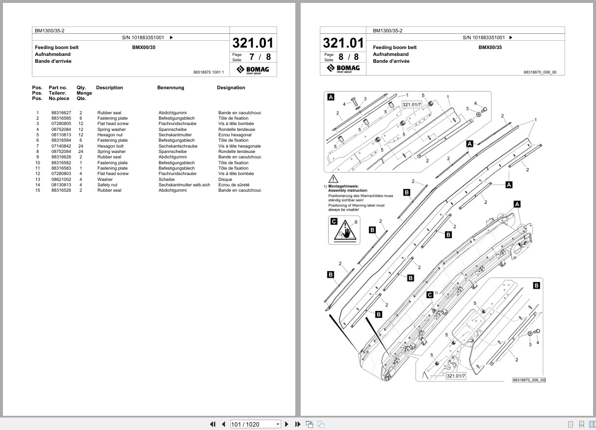 Bomag Cold Milling Planer BM 1300 35 2 Spare Parts Catalog 2021 EN DE FR (2)