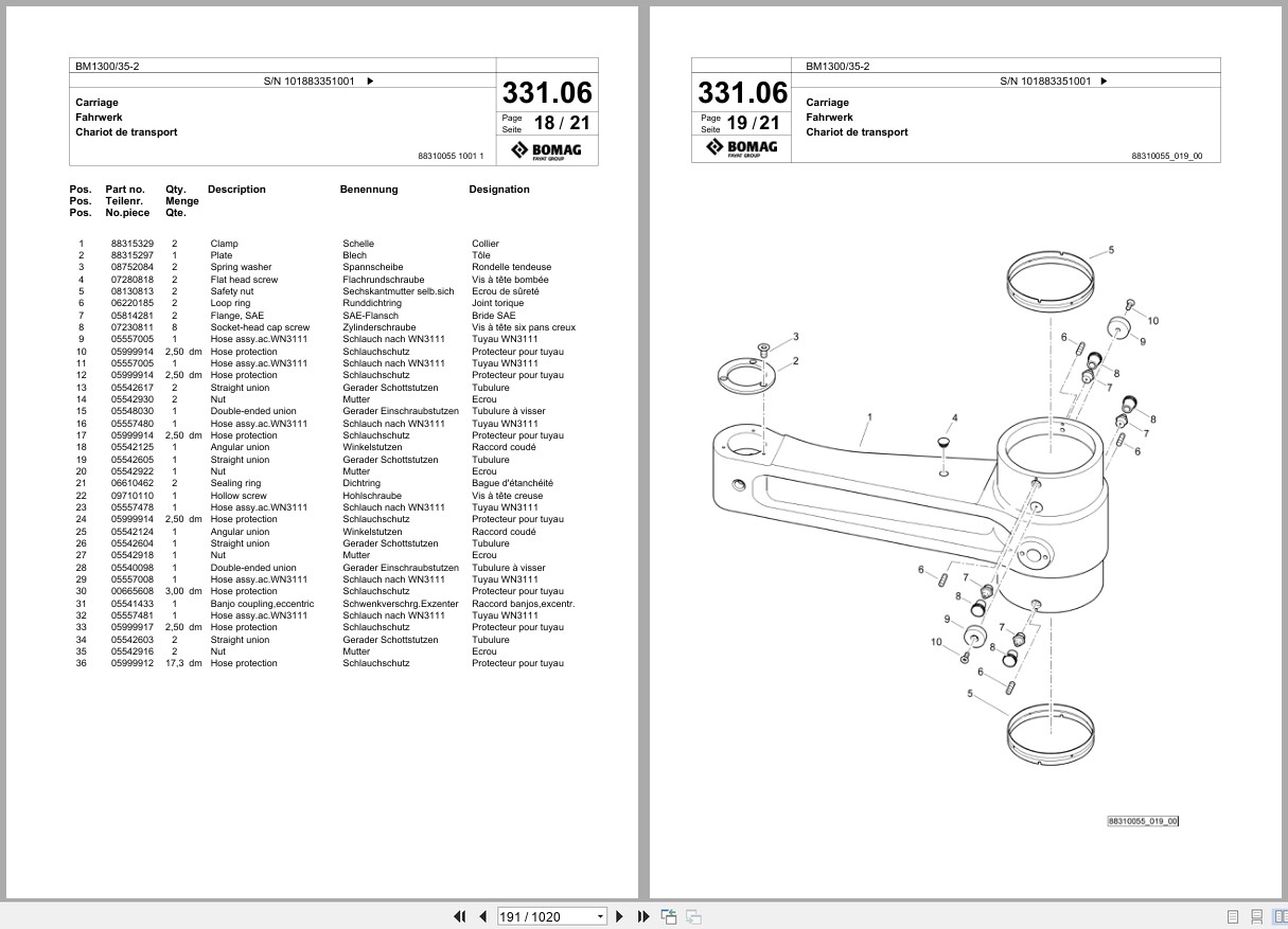 Bomag Cold Milling Planer BM 1300 35 2 Spare Parts Catalog 2021 EN DE FR (3)