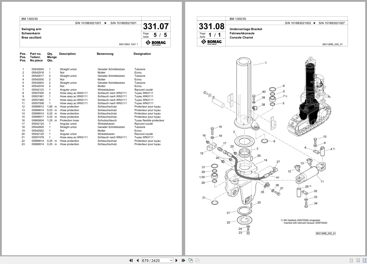 Bomag Cold Milling Planer BM 1300 35 Spare Parts Catalog 2014 2016 EN DE FR (3)