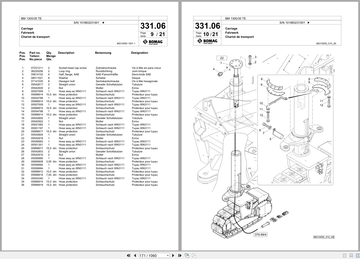 Bomag Cold Milling Planer BM 1300 35 TE Spare Parts Catalog 2019 EN DE FR (3)
