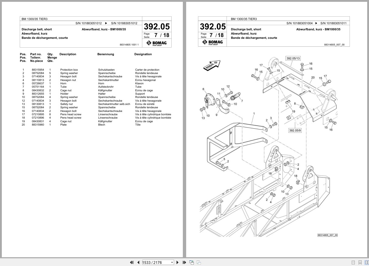 Bomag Cold Milling Planer BM 1300 35 TIER3 Spare Parts Catalog 2014 2017 EN DE FR (2)