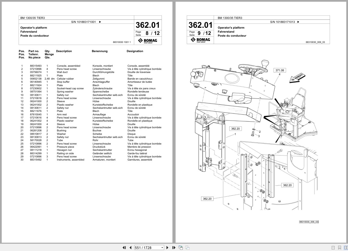 Bomag Cold Milling Planer BM 1300 35 TIER3 Spare Parts Catalog 2017 2019 EN DE FR (2)