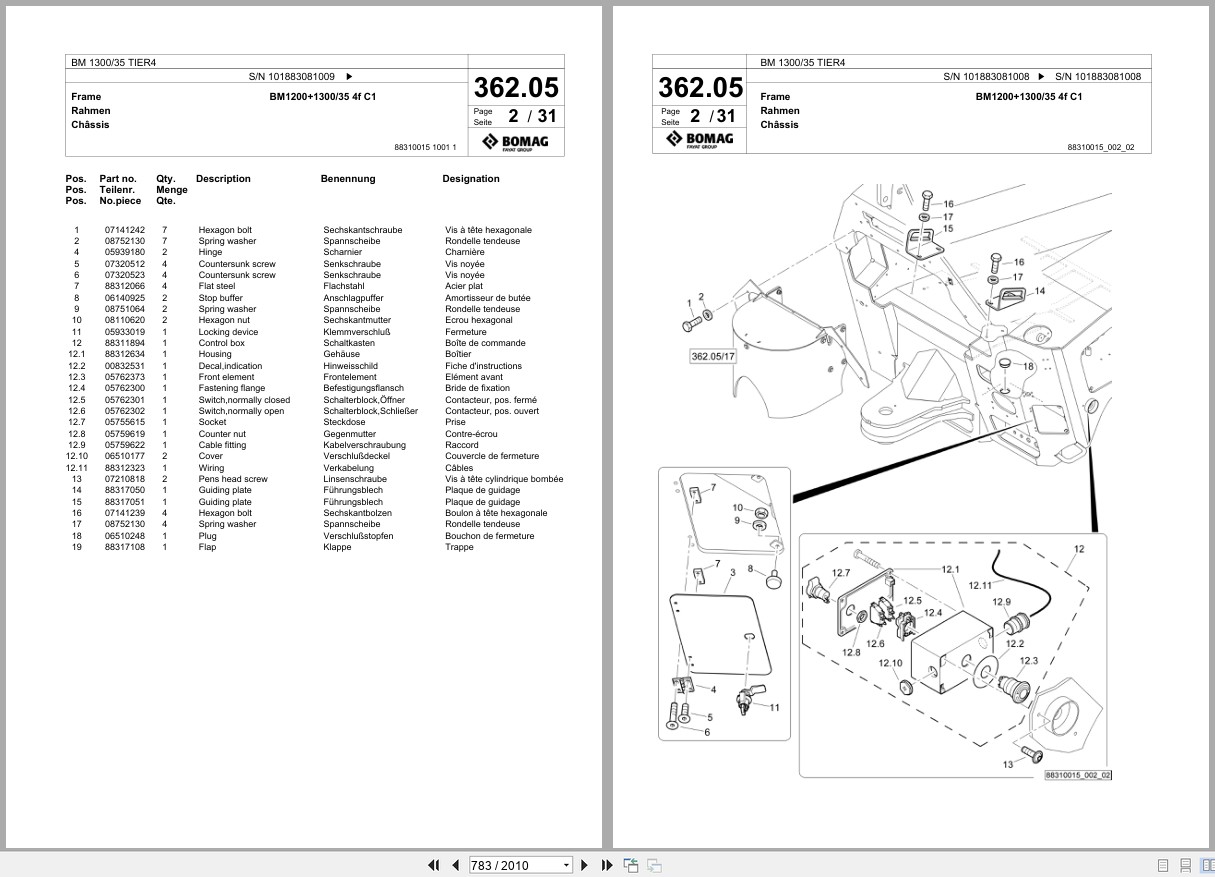 Bomag Cold Milling Planer BM 1300 35 TIER4 Spare Parts Catalog 2015 2017 EN DE FR (3)
