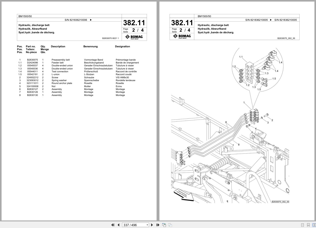 Bomag Cold Milling Planer BM 1500 50 Spare Parts Catalog 2008 EN DE FR (2)