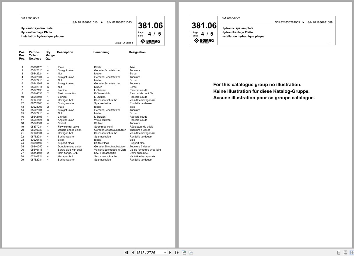 Bomag Cold Milling Planer BM 2000 60 2 Spare Parts Catalog 2008 2022 EN DE FR (3)