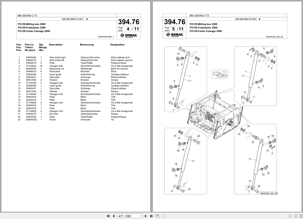 Bomag Cold Milling Planer BM 2000 60 2 T3 Spare Parts Catalog 2018 EN DE FR (2)