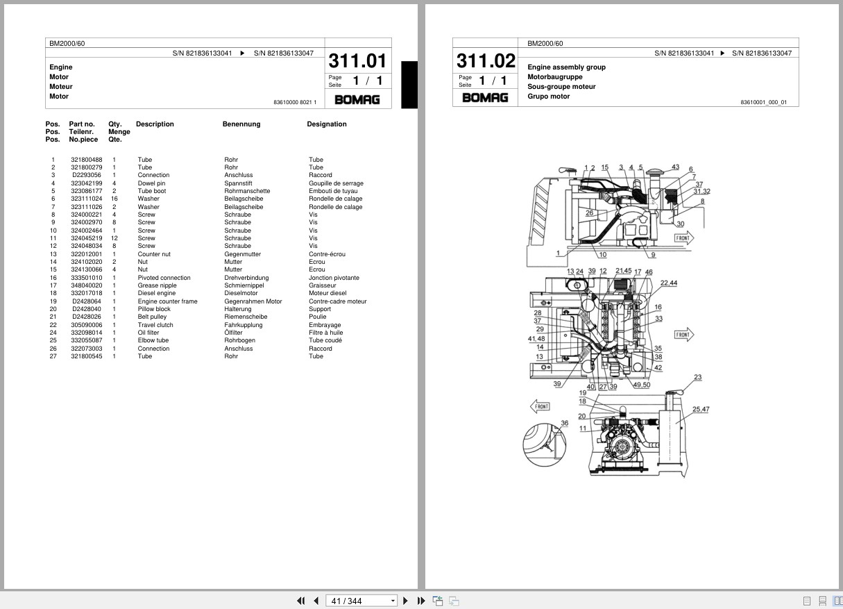 Bomag Cold Milling Planer BM 2000 60 Spare Parts Catalog 2006 2008 EN DE FR (3)