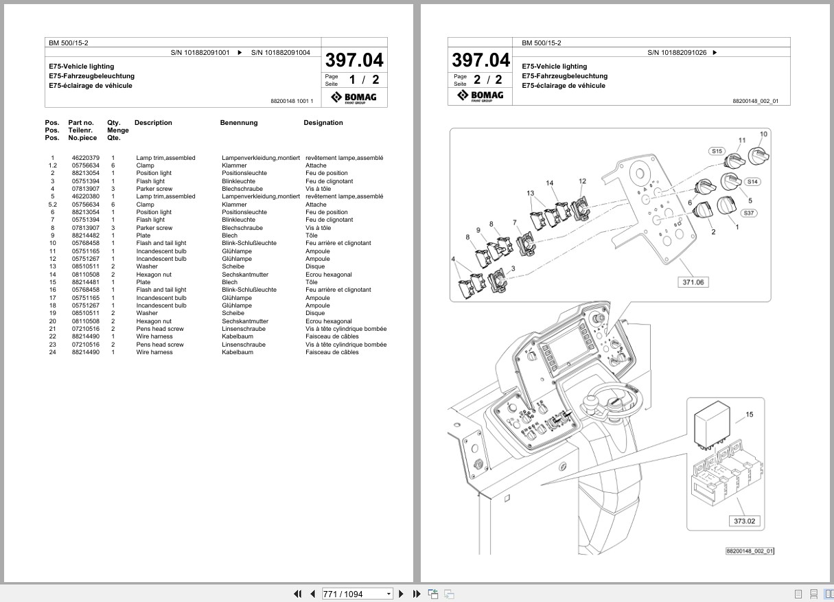 Bomag Cold Milling Planer BM 500 15 2 Spare Parts Catalog 2021 2025 EN DE FR (2)