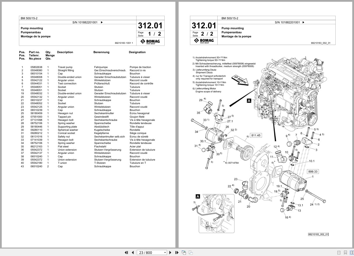 Bomag Cold Milling Planer BM 500 15 2 Spare Parts Catalog 2023 2024 EN DE FR (3)