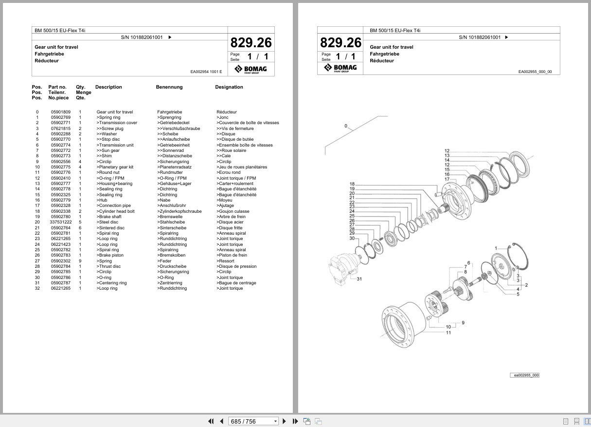 Bomag Cold Milling Planer BM 500 15 EU Flex T4i Spare Parts Catalog 2017 EN DE FR (2)