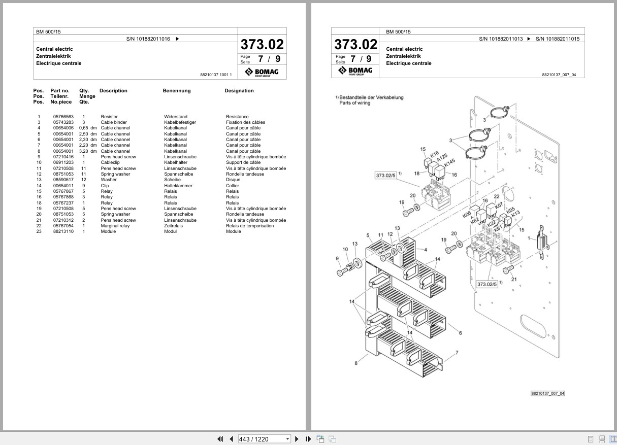 Bomag Cold Milling Planer BM 500 15 Spare Parts Catalog 2014 2019 EN DE FR (2)
