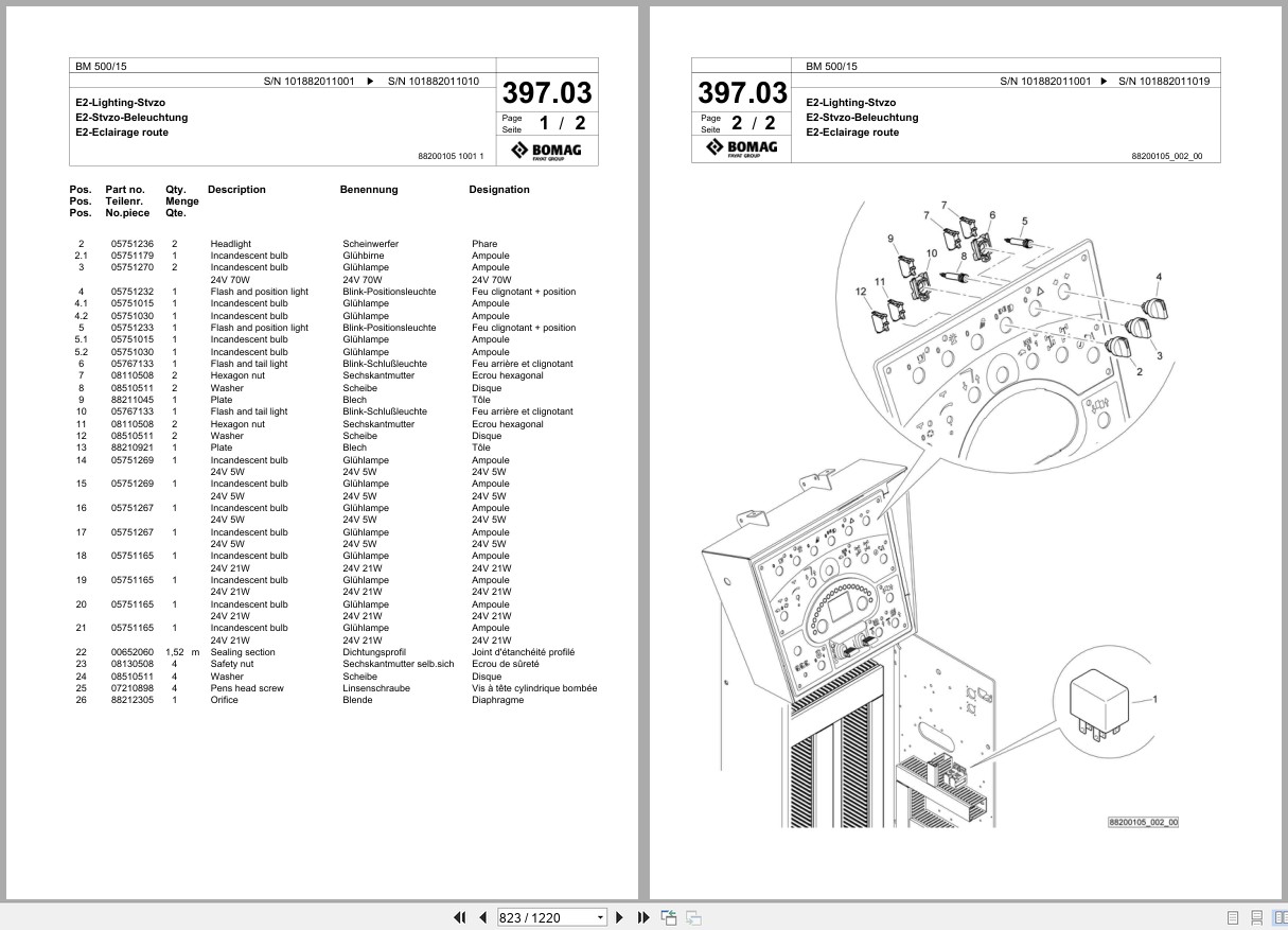 Bomag Cold Milling Planer BM 500 15 Spare Parts Catalog 2014 2019 EN DE FR (3)