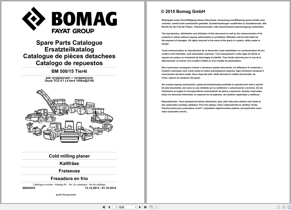 Bomag Cold Milling Planer BM 500 15 Tier4i Spare Parts Catalog 2013 2014 EN DE FR (1)