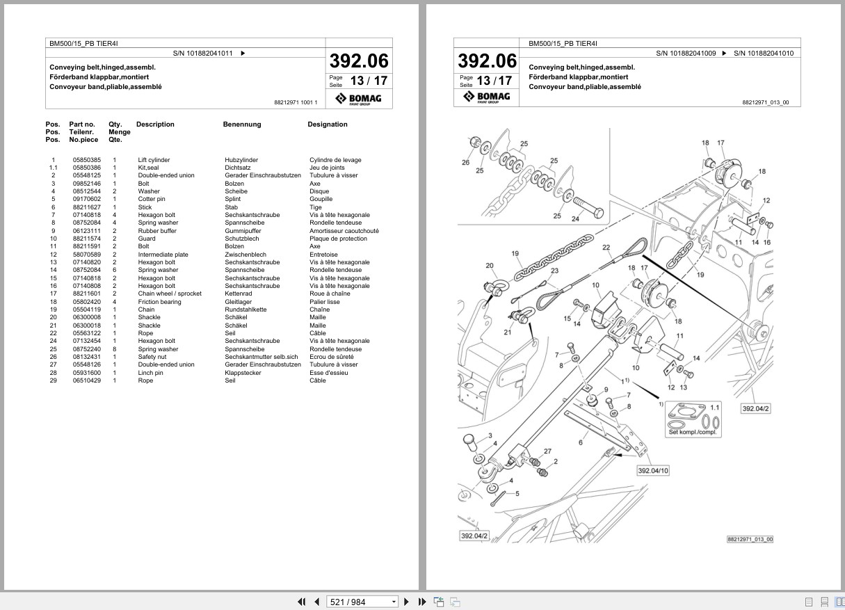 Bomag Cold Milling Planer BM 500 15 PB TIER4I Spare Parts Catalog 2014 2016 EN DE FR (2)