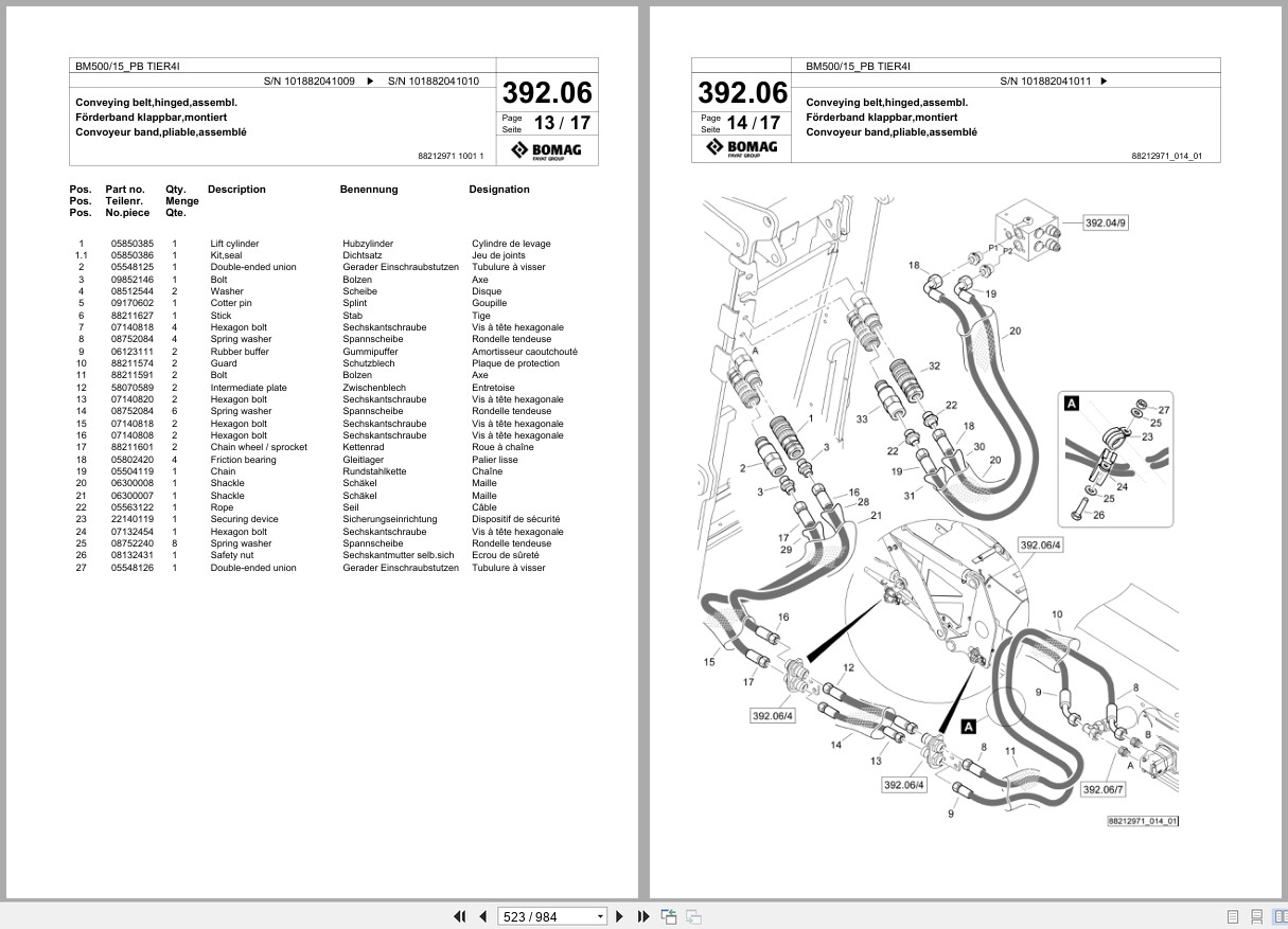 Bomag Cold Milling Planer BM 500 15 PB TIER4I Spare Parts Catalog 2014 2016 EN DE FR (3)
