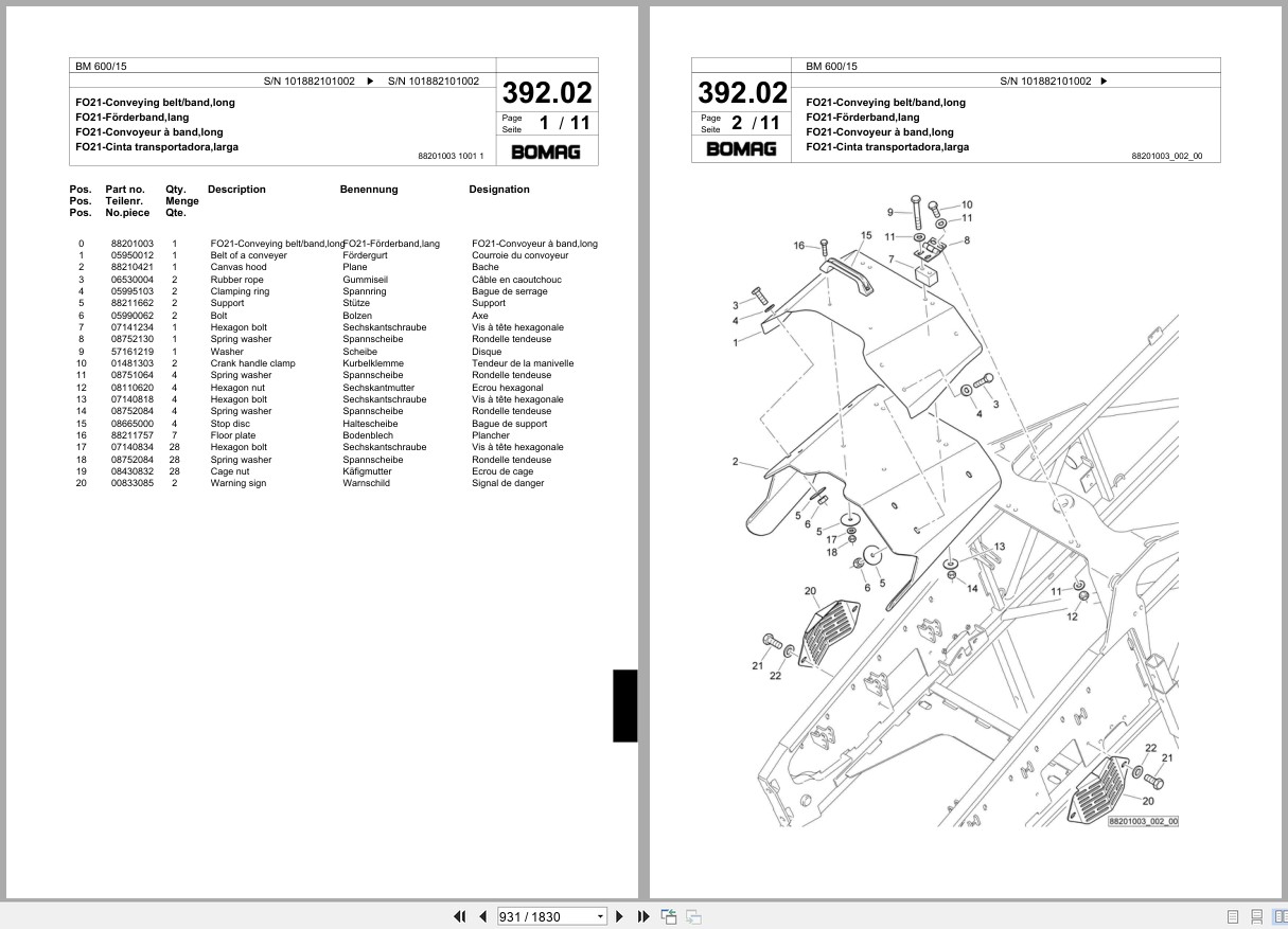 Bomag Cold Milling Planer BM 600 15 Spare Parts Catalog 2010 2013 EN DE FR (2)