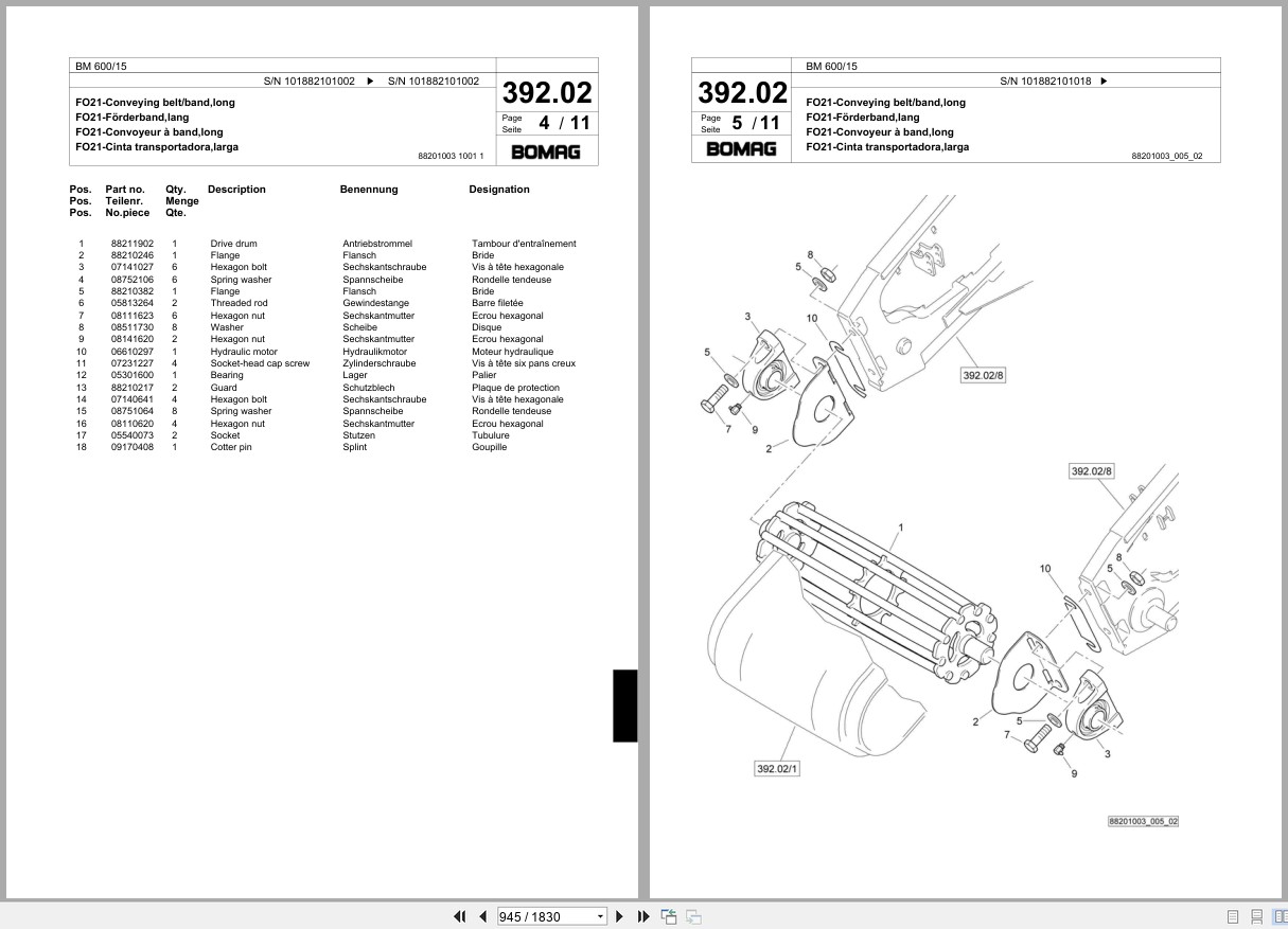 Bomag Cold Milling Planer BM 600 15 Spare Parts Catalog 2010 2013 EN DE FR (3)