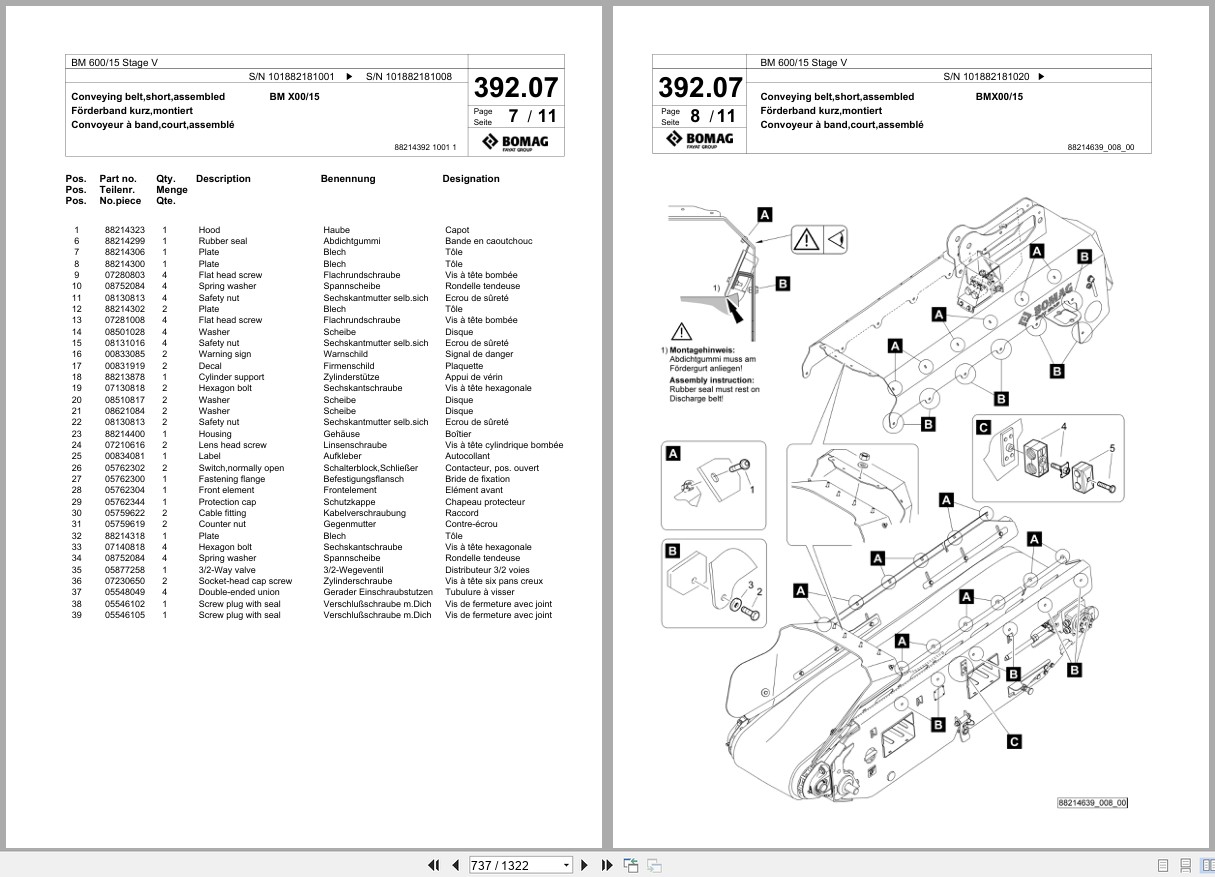Bomag Cold Milling Planer BM 600 15 Stage V Spare Parts Catalog 2019 2021 EN DE FR (2)