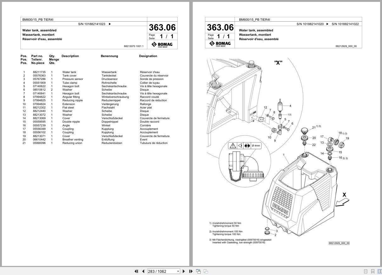 Bomag Cold Milling Planer BM 600 15 PB TIER4I Spare Parts Catalog 2014 2019 EN DE FR (3)