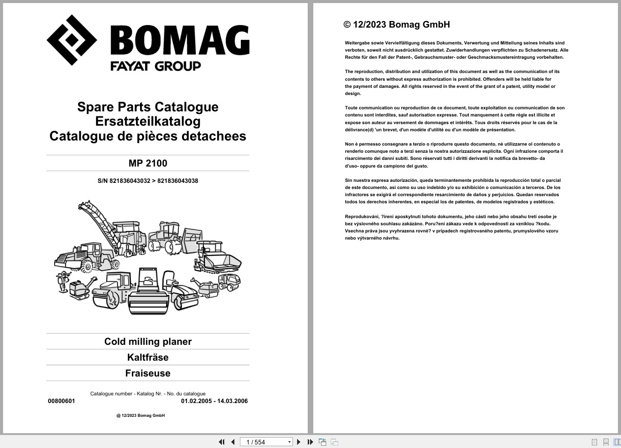 Bomag Cold Milling Planer MP 2100 Spare Parts Catalog 2005 2006 EN DE FR (1)
