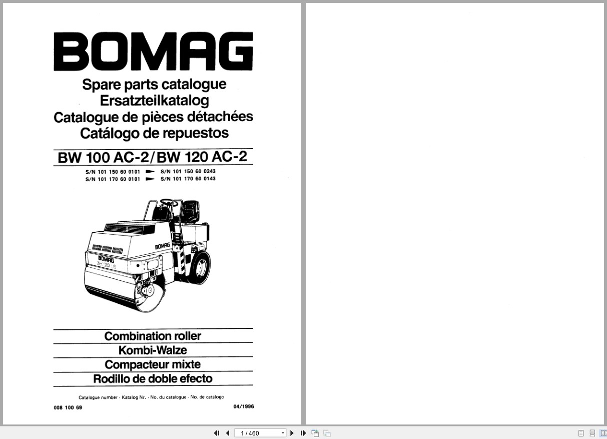 Bomag Combination Roller BW 100 AC 2 BW 120 AC 2 Spare Parts Catalog 1996 EN DE FR (1)