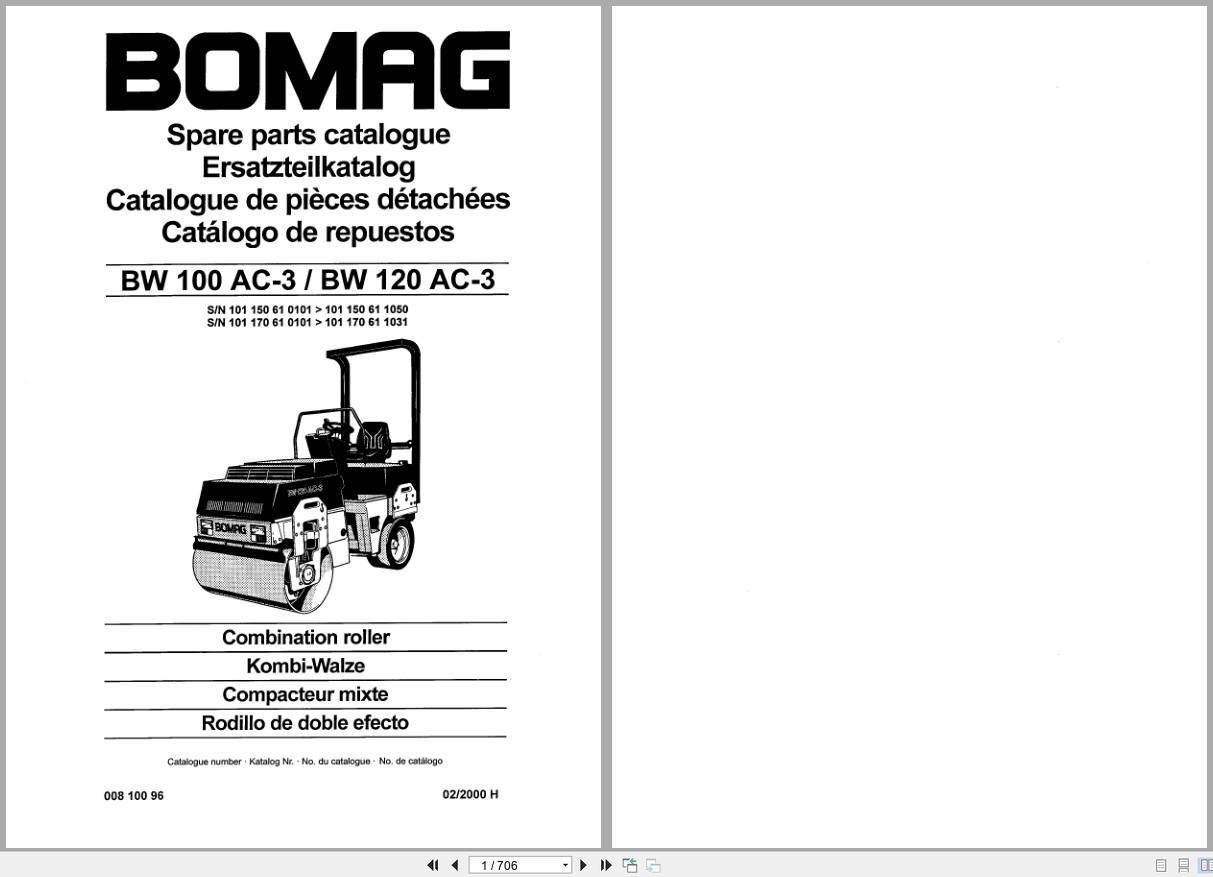 Bomag Combination Roller BW 100 AC 3 BW 120 AC 3 Spare Parts Catalog 2000 EN DE FR (1)