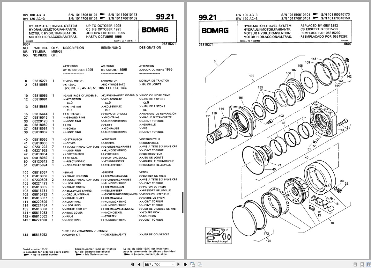 Bomag Combination Roller BW 100 AC 3 BW 120 AC 3 Spare Parts Catalog 2000 EN DE FR (2)
