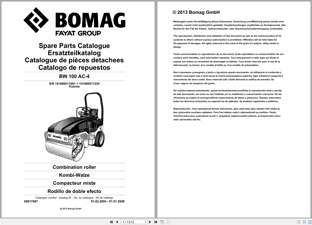 Bomag Combination Roller BW 100 AC 4 Spare Parts Catalog 2004 2008 EN DE FR (1)