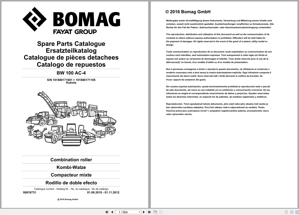 Bomag Combination Roller BW 100 AC 4 Spare Parts Catalog 2010 2012 EN DE FR (1)