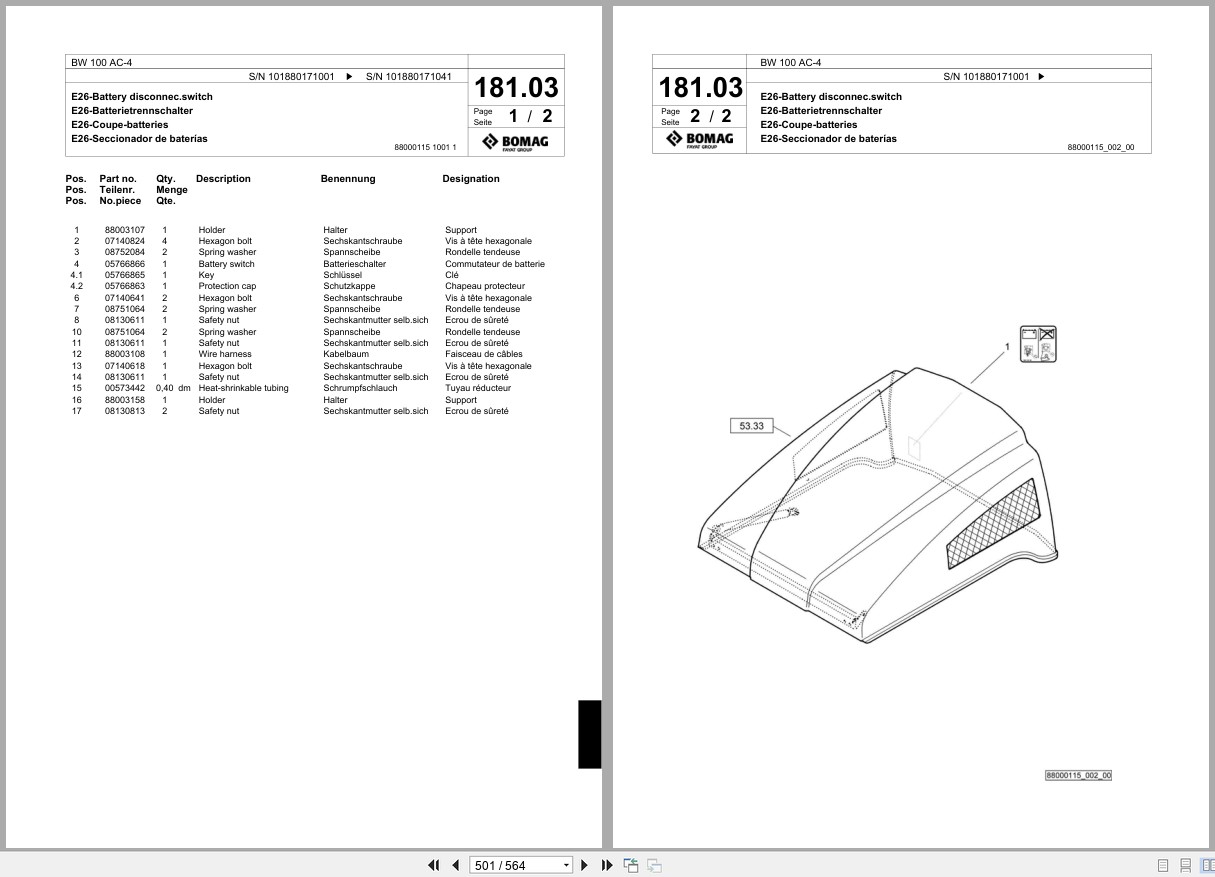 Bomag Combination Roller BW 100 AC 4 Spare Parts Catalog 2010 2012 EN DE FR (3)