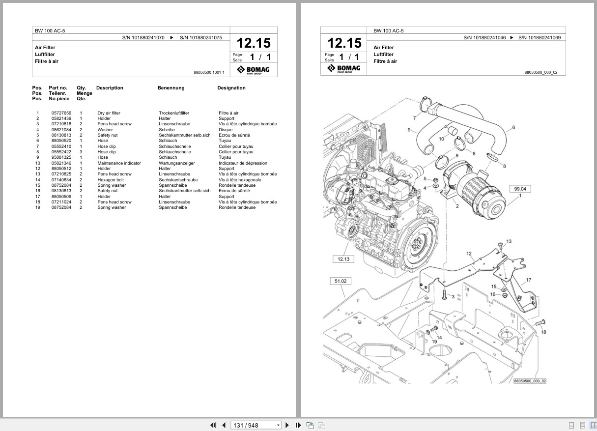 Bomag Combination Roller BW 100 AC 5 Spare Parts Catalog 2013 2015 EN DE FR (3)
