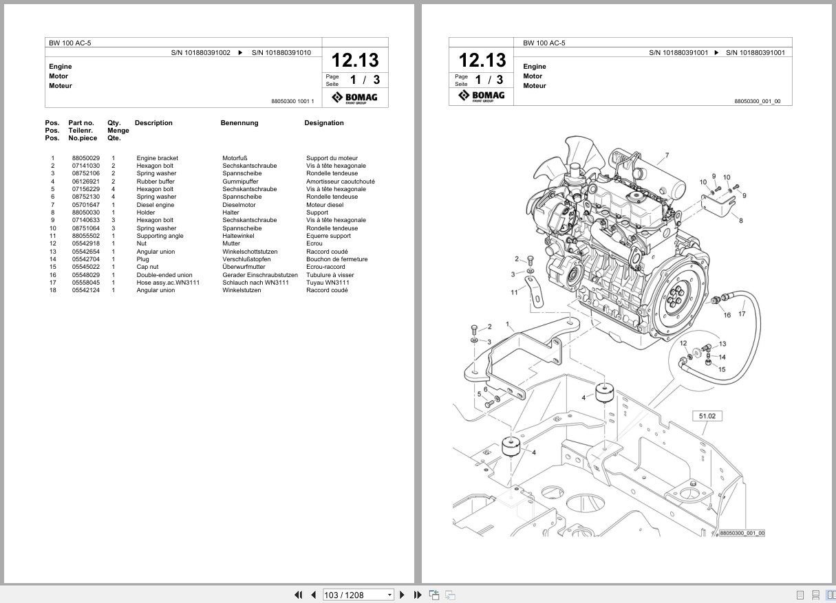 Bomag Combination Roller BW 100 AC 5 Spare Parts Catalog 2015 2020 EN DE FR (2)