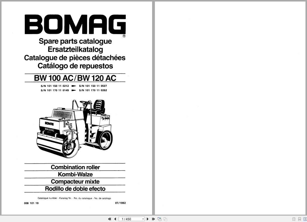 Bomag Combination Roller BW 100 AC BW 120 AC Spare Parts Catalog 1992 EN DE FR (1)