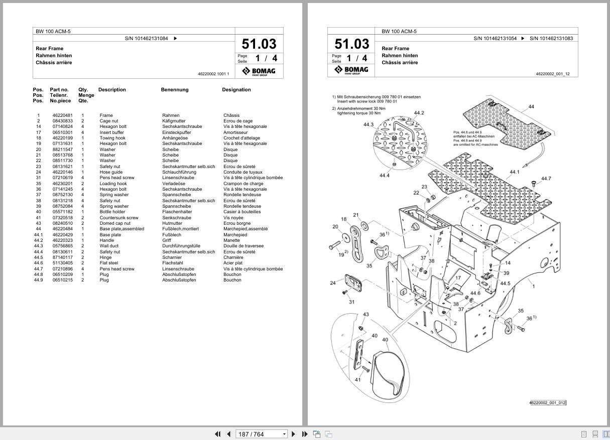 Bomag Combination Roller BW 100 ACM 5 Spare Parts Catalog 2018 2025 EN DE FR (3)
