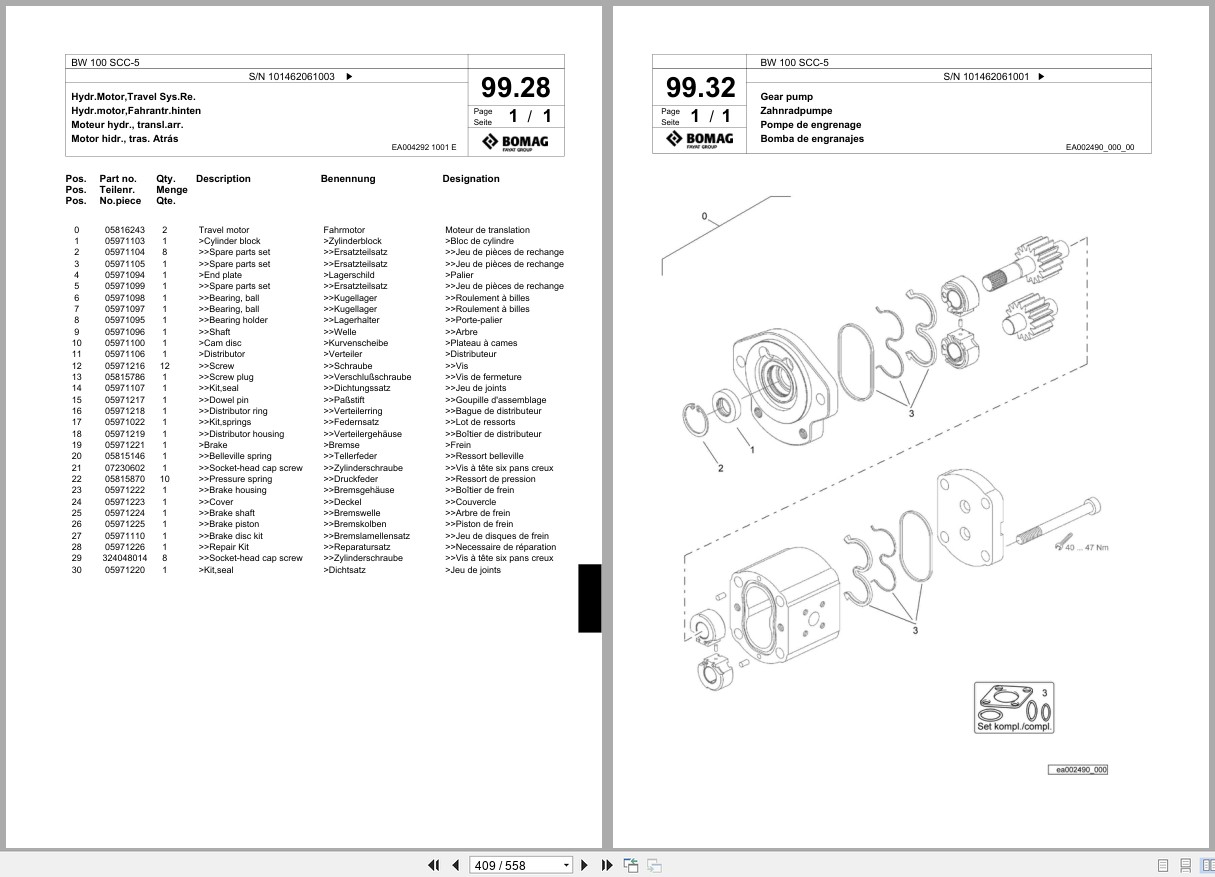 Bomag Combination Roller BW 100 SCC 5 Spare Parts Catalog 2012 2013 EN DE FR (2)