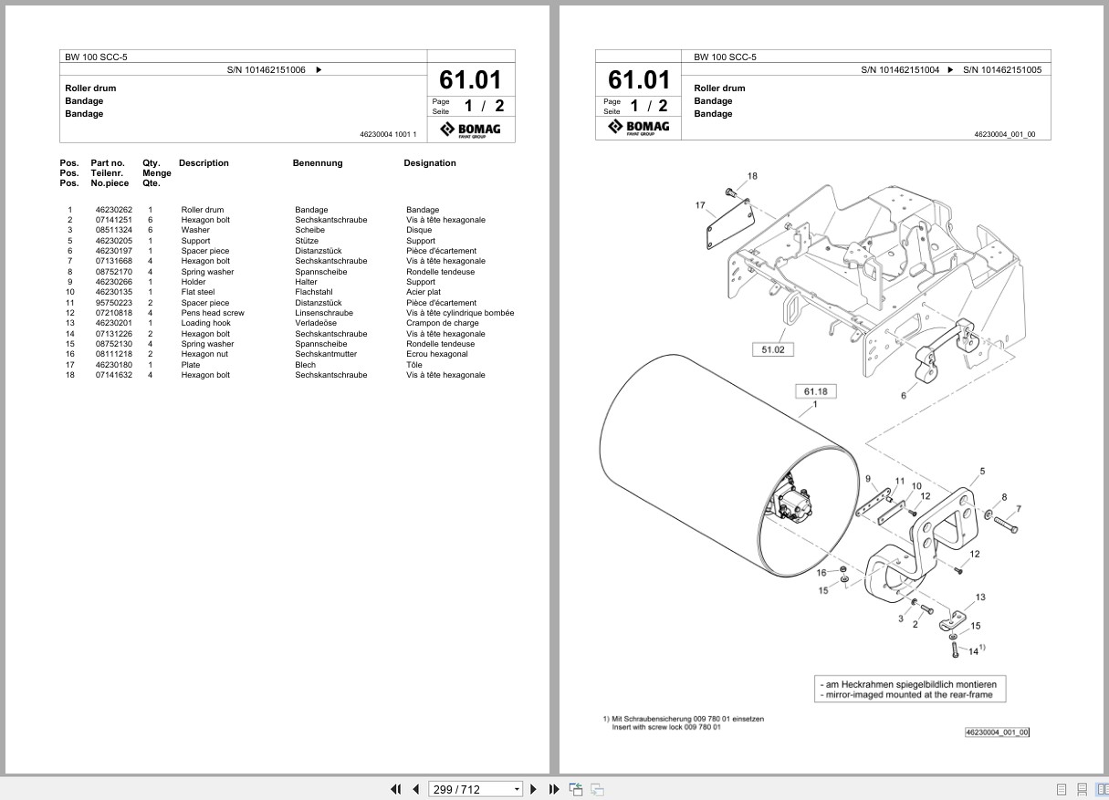 Bomag Combination Roller BW 100 SCC 5 Spare Parts Catalog 2018 2025 EN DE FR (3)
