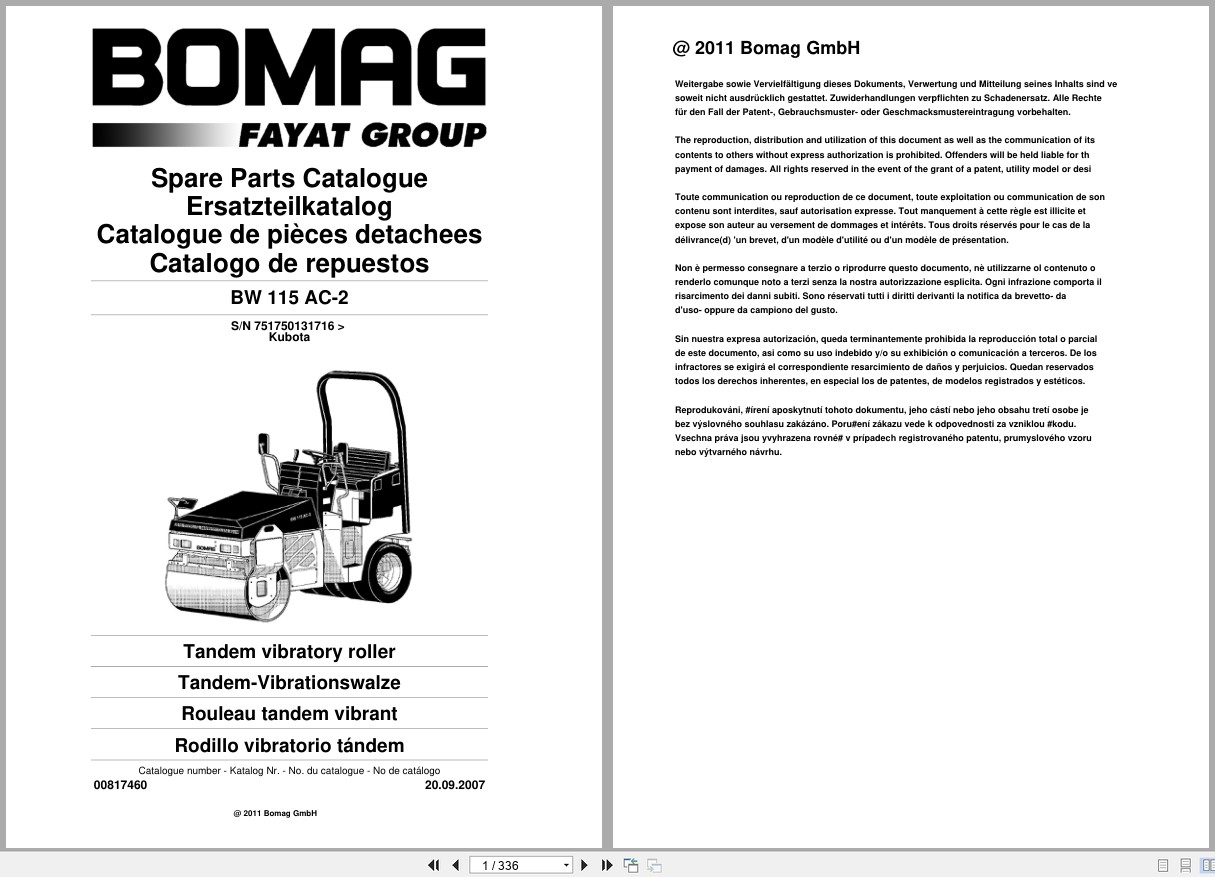 Bomag Combination Roller BW 115 AC 2 Spare Parts Catalog 2007 EN DE FR (1)