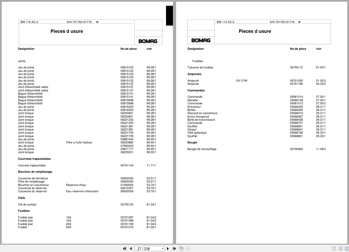 Bomag Combination Roller BW 115 AC 2 Spare Parts Catalog 2007 EN DE FR (2)