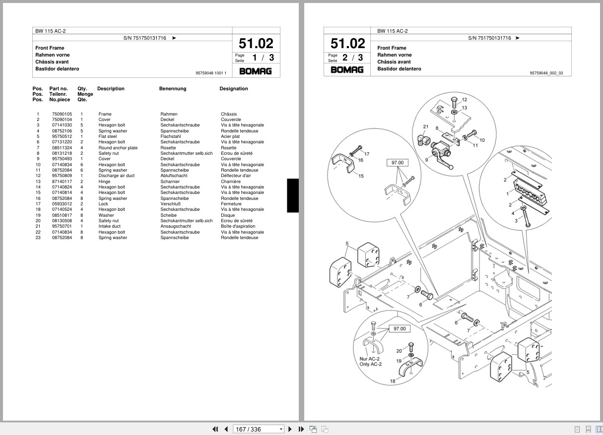 Bomag Combination Roller BW 115 AC 2 Spare Parts Catalog 2007 EN DE FR (3)