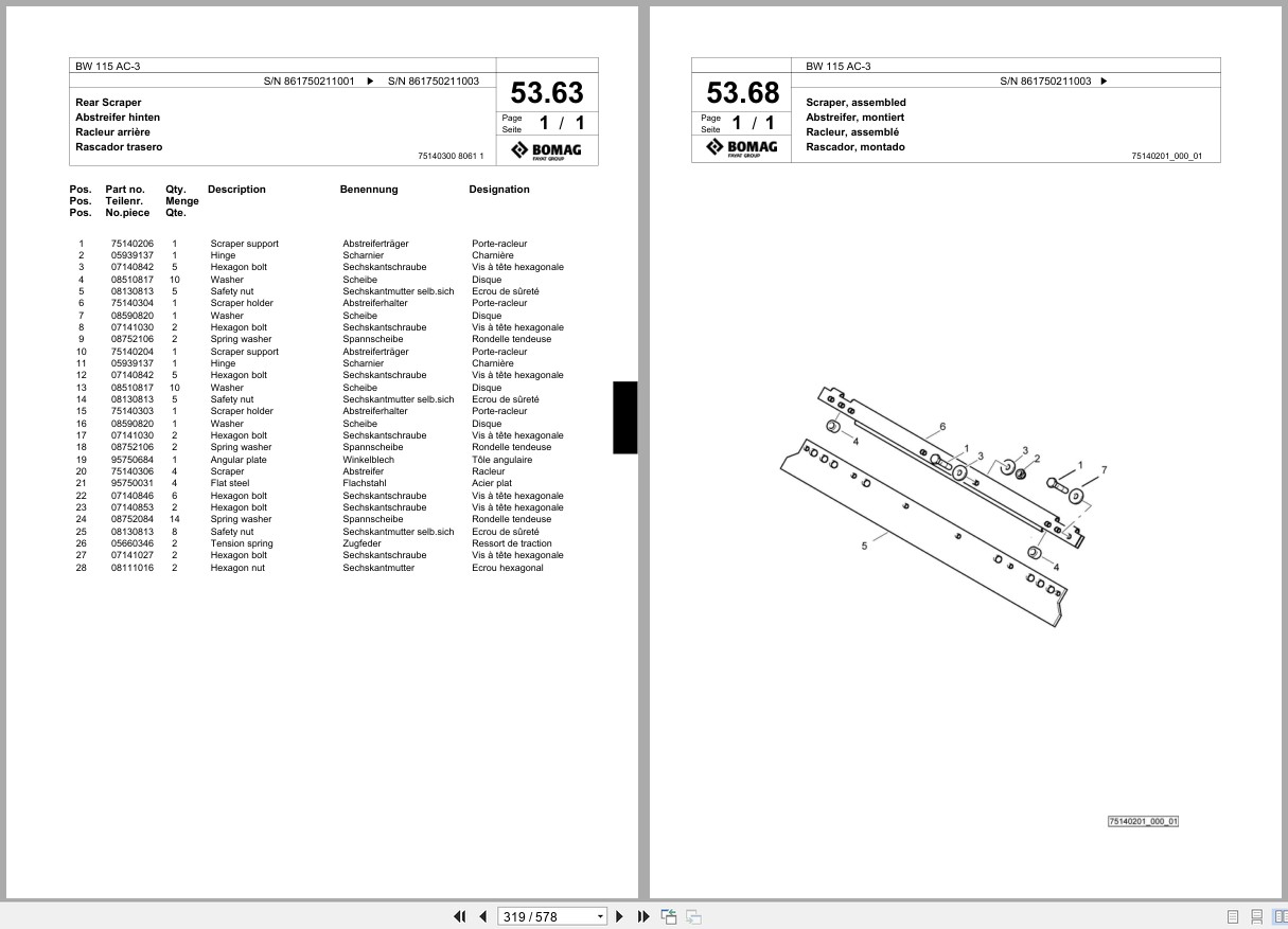 Bomag Combination Roller BW 115 AC 3 Spare Parts Catalog 2009 2015 EN DE FR (2)