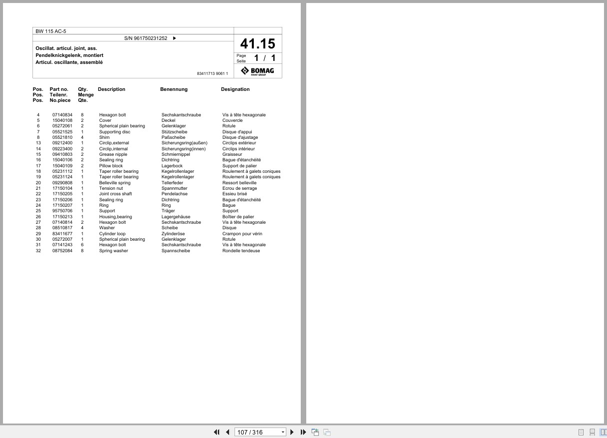 Bomag Combination Roller BW 115 AC 5 Spare Parts Catalog 2019 2022 EN DE FR (2)