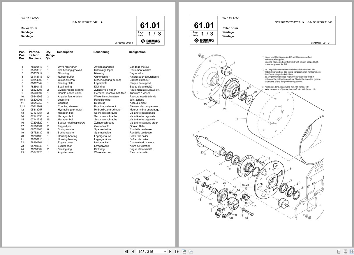 Bomag Combination Roller BW 115 AC 5 Spare Parts Catalog 2019 2022 EN DE FR (3)