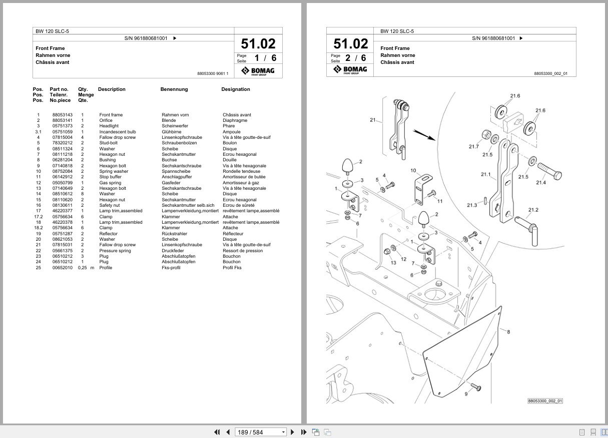 Bomag Combination Roller BW 120 SLC 5 Spare Parts Catalog 2021 2023 EN DE FR (3)