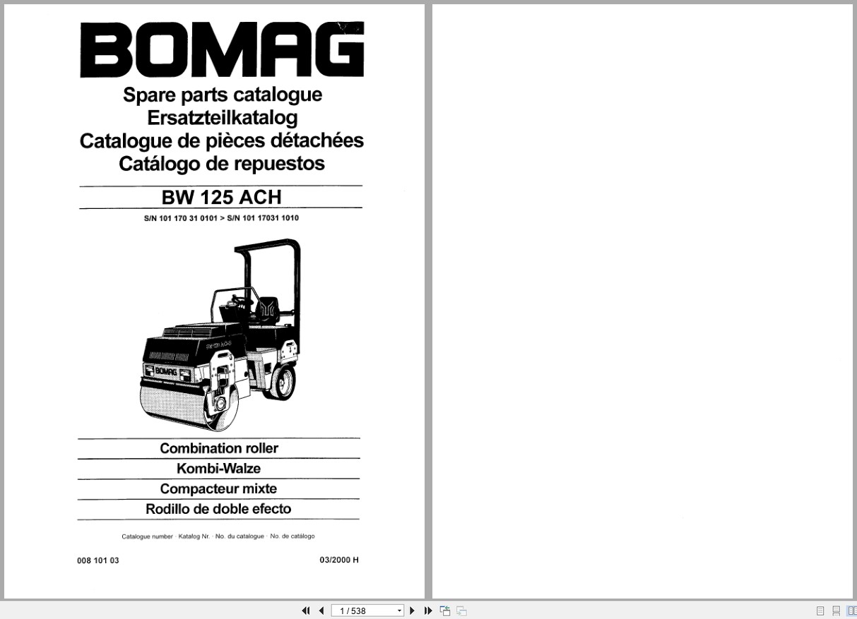 Bomag Combination Roller BW 125 ACH Spare Parts Catalog 2000 EN DE FR (1)
