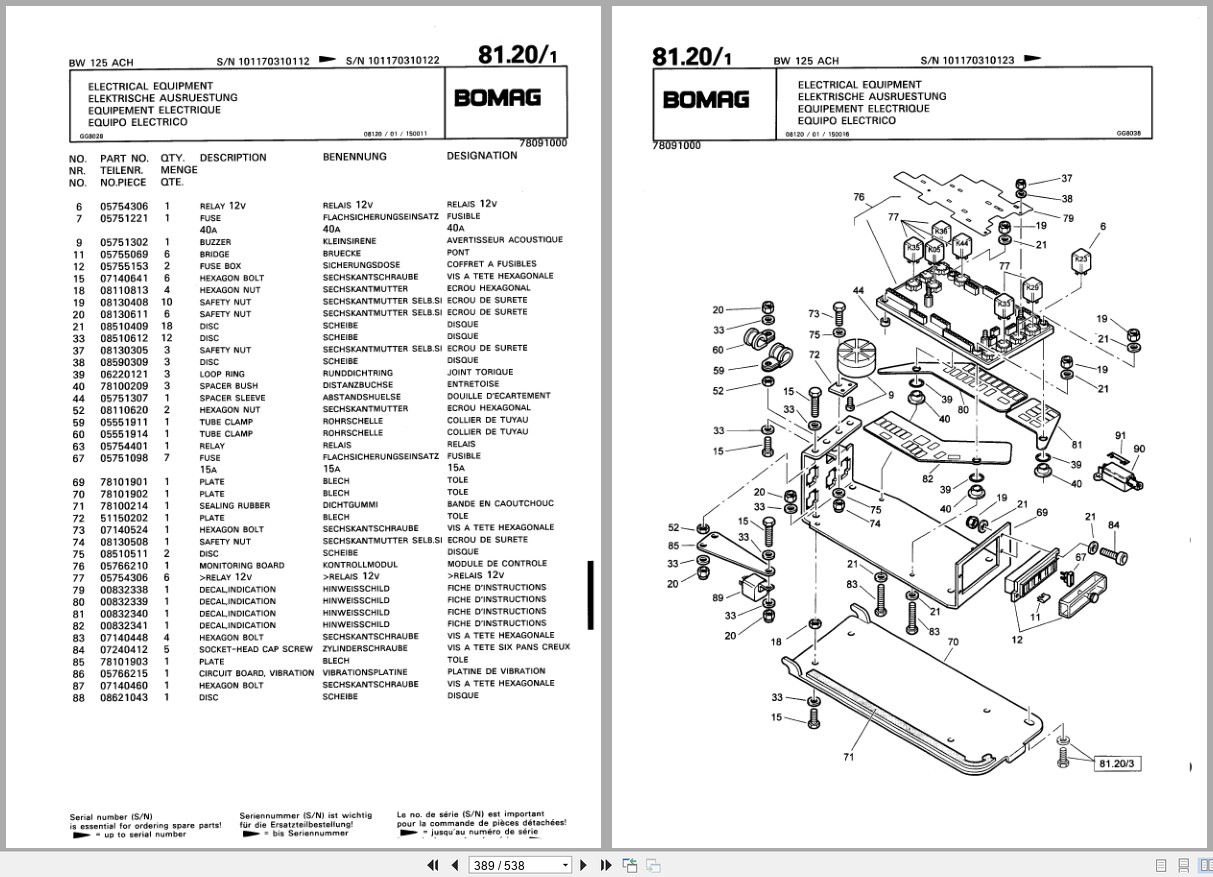 Bomag Combination Roller BW 125 ACH Spare Parts Catalog 2000 EN DE FR (2)