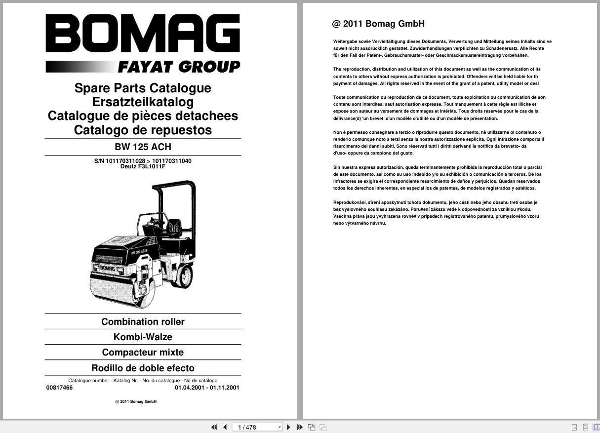 Bomag Combination Roller BW 125 ACH Spare Parts Catalog 2001 EN DE FR (1)